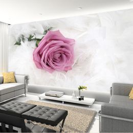 Wallpapers Romantic Pink Rose Flower Po Mural Customised Size Non-woven 3D Wallpaper For Wedding Living Room Sofa Backdrop Wall Covering