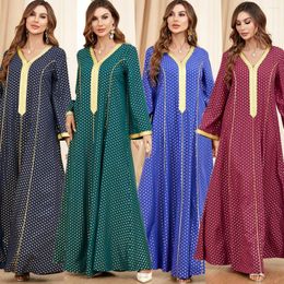 Casual Dresses 2023 Middle East Arab Clothing Abaya Women's V-neck Long Sleeve Muslim Fashion Dubai Saudi Arabia Indonesia Robe