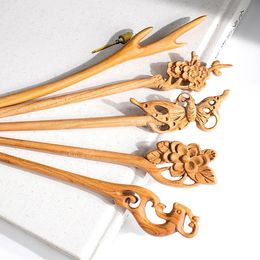 Wooden Carved Flower Hair Sticks Forks Handmade Chinese Chopsticks Style Hairpins Hair Clips for Women Girls Hair Bun Maker