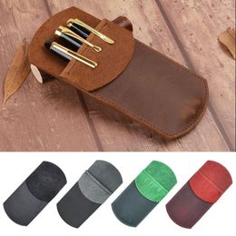 Leather Pouch Office Retro Handmade Work Pocket Protector Durable Pencil Case Essentials Portable Pen Holder School Supplies