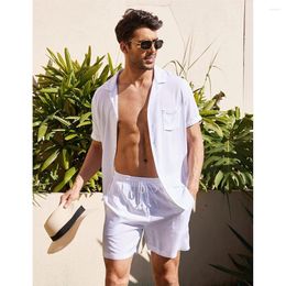 Men's Suits 2023 Summer Beach Men's Suit Thin Cool And Comfortable Solid Linen 2 Piece Travel Casual Daily Short Shirt Shorts Fashion