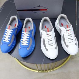 Designer Men casual shoes America's Cup sneakers Soft rubber and bike fabric sneakers Cow genuine leather low tops platform sneaker colors sole sports blue trainers