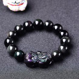 Bracelets Natural Black Obsidian Rainbow Eye PiXiu Bracelet Brave Troops Bead Bangle DIY Bracelets For Men Women Sweetheart Jewelry