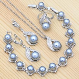 Sets Pearl Jewellery 925 Silver Jewellery Set for Women's Party Pearl Earrings Pendant Chain Bracelet Ring Inlaid with Crystals