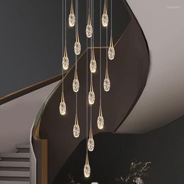 Pendant Lamps Staircase Chandelier Hanging Light Fixture Modern Lustre Led Ceiling Lamp Loft Lighting Luxury Crystal Chandeliers