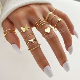 Punk Butterfly Heart Stars Dinosaur Rings for Women Geometric Finger Rings Set Bohemia Ring Fashion Jewelry Gifts