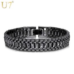 Bracelets U7 Mens Bracelet Punk Biker Style Black/Silver/Gold Big Wide 12mm Chunky Chain Link Wrist Bracelets Father's Day Gift H550