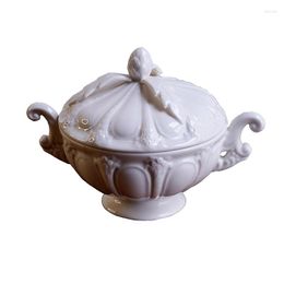 Bowls European Retro Style Relief Handle Double Ear Milk Can Sugar Jar With Cover Bowl Bird's Nest Cup Dessert Bow