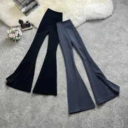 2023 Summer New Small Fragrant Style High Grade Quality Slim Black Elastic Waist Straight Barrel Slim Pants Casual Floor Sweeping Western Trousers for Women