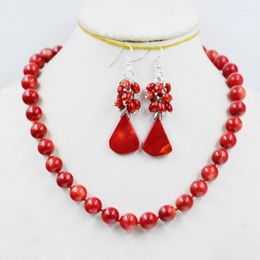 Necklace Earrings Set Unique.11MM Natural Red Coral Necklace/Earring