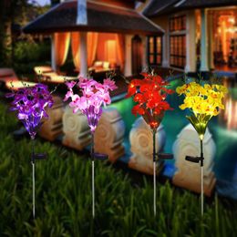Lawn Lamps Simulation Clivia Flower Solar Light Outdoor Waterproof Garden Stake Lamp Powered Ground Pathway Lights