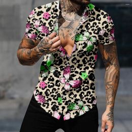 Men's Casual Shirts Hawaiian Shirt Short Sleeve For Men Leopard Butterfly Art Vintage Harajuku Y2k Fashion Streetwear Cozy Clothes