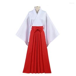 Ethnic Clothing Kimono Japanese Traditional Costume White Top And Red Skirt Classic Modern Improved Halloween Cosplay