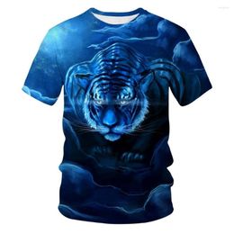 Men's T Shirts 2023 Men 3D T-shirt Blue Tiger Summer Casual Short Sleeve O-Neck Est Fashion Nature Printed Shirt Tees