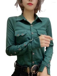 Women's Blouses Women's Long Sleeve Green Shirts Autumn Office Lady Shirt Women Button Up Tops