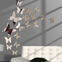 Wall Stickers 12pcs 3D Butterfly Mirror Butterflies Decal Removable DIY Art Party Wedding Decor for Home Decorations 230520