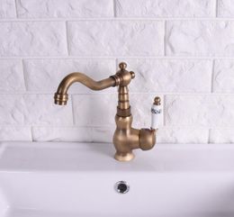 Kitchen Faucets Vintage Retro Antique Brass Single Handle One Hole Bathroom Basin Sink Faucet Mixer Tap Swivel Spout Deck Mounted Msf120