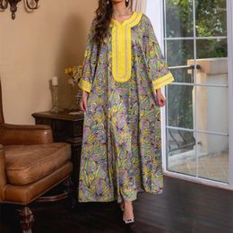 Ethnic Clothing Eid Dress For Woman Vintage Print Abaya Dubai Turkey Muslim Hijab Fashion Diamonds Modest Party Dresses Ramadan 2023