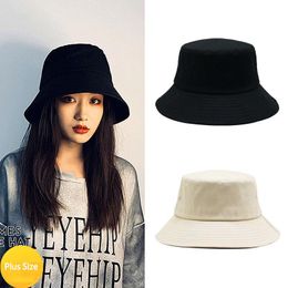 Wide Brim Hats Women Large Size Sun Bucket Hat Big Head Fisherman Black Beige Cotton Panama Cap Plus 54-57cm 57-60cm 60-63cm