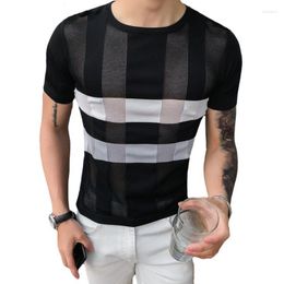 Men's T Shirts Men's Clothes Summer Short-sleeved Knitted T-shirt Korean Round Neck Fashion Brand Slim-fit Base Shirt Thin Tops