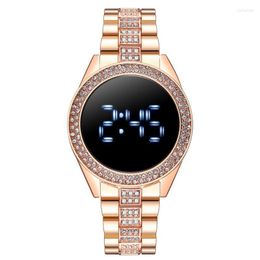 Wristwatches LED Digital Watches For Women Luxury Rose Gold Stainless Steel Diamond-set Dial Magnet Dress Quartz Watch Relogio Feminino