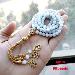 Bracelets Tasbih Natural Aquamarines stone Muslim Bracelet Turkish misbaha 99 rosary bead islamic Jewellery Gold tassel accessory arab gift
