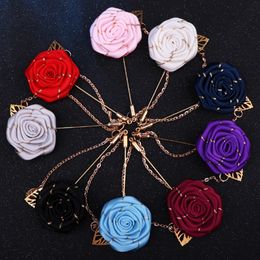 Men's women leaves Handmade Fabric Camellia Flower Brooch Pin Wedding XZ007