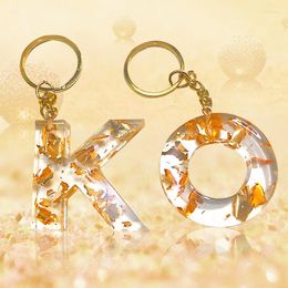 Keychains Gold Colour A-Z Initial Letter Keyrings For Women Men DIY Handmade Resin Alphabet Keyfob Handbag Key Charm Accessories