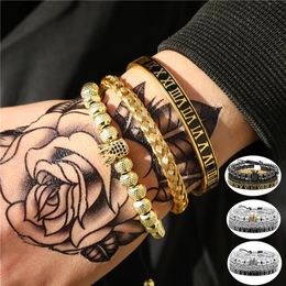 Bracelets Luxury roman bracelet 3pcs/set stainless steel Jewellery bangle sets copper crown pulsera hombre friends gift pulseras para hombre