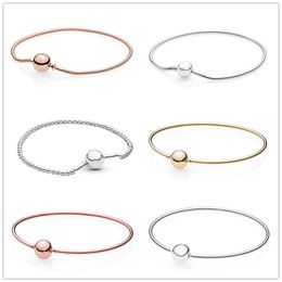 Bangle 925 Sterling Silver Ball Clasp Suitable Essence Rose Gold pan Bracelet Fit Women Bead Charm Diy Jewellery