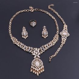 Necklace Earrings Set OEOEOS Dubai Bridal Crystal African Beads Jewelry Gold Color Women Nigerian Jewellery