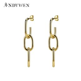 Huggie ANDYWEN 925 Sterling Silver Gold Ovals Long Chain Circle Hoops Loops Round Piercing Pendiente Women Ohrringe Earring Jewellery
