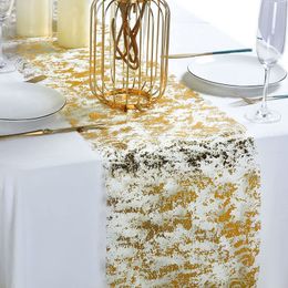 Table Runner Sparkle Metallic Gold Thin Runners GoldSilver Sequin Glitter Foil Mesh Roll Wedding Valentines Day Decor 230520
