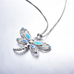 Pendant Necklaces Cute Animal Dragonfly Blue Opal Stone Necklace Vintage Fashion Silver Colour Chain For Women Wedding Jewellery