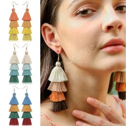 Bohemian 4 Layered Tassel Earrings For Women Ethnic Long Fringe Multi Colour Statement Dangle Earring Girls Ear Jewellery Accessory