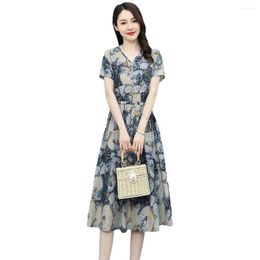 Casual Dresses Spring Autumn Women's 2023 Arrivals Trendy Floral Ladies Chiffon Dress Lace Large Size Female Long OL Clothing