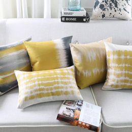 Pillow /Decorative Modern Cover Linen Cotton Blend Case Art Yellow Gray Stripe Geometric Sofa Decorative Housse De Coussin