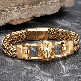 Bangle Stainless Steel Chain Bracelet Men Gold Lion Wolf Punk Hand Magnetic Fashion Wristband Jewelry Wholesale Friend Gift Accessories