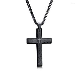 Pendant Necklaces Stainless Steel Black Religious Christ Cross Bible Verse Necklace Jewelry Gift For Him With ChainPendant