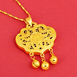 Pendant Necklaces Style Imitation Gold Blessing Hollow Longevity Lock Three Golden Bells For Baby's Necklace Not FadePendant