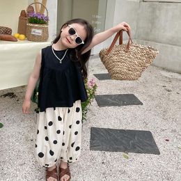 Clothing Sets Children 2023 Girls Spring Summer Korean Stylet Fashionable Sleeveless Vest Dot Pants Casual Simple Two Piece Set