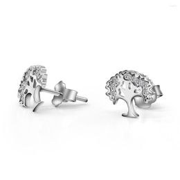Stud Earrings 925 Sterling Silver Small Tree Cubic Zircon Unique Design For Women Girls Special Valentine's Day Gift