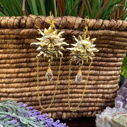 Dangle Earrings Classic Golden Sun Celestial Pendant Crystal Gypsy Goddess Bohemian Jewelry