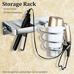 Hooks Aluminium Wall Mounted Hair Dryer Rack Organiser Straightener Holder Set Bathroom Shelf For Washroom Supplies