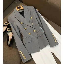 BL013 london luxury businesswomen Abito di alto profilo Blazer grigio da donna di alta qualità Giacca da ufficio con bottoni doppio petto Blazer da donna