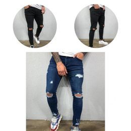 Jeans da uomo, leggeri, meravigliosi, alla moda, stile da uomo, pantaloni in denim con foro per il ginocchio per appuntamenti