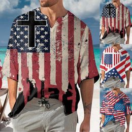 Men's T Shirts Long Men Mens Summer Independence Day Flag Digital 3D Printing Bubble Wrinkled Fabric Set Shirt Sleeve