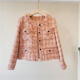 Women's Jackets Heavy Industry Short Coats Womens Mixed Gold Silk Woven Plaid And Cotton Winter Woolen Clothes