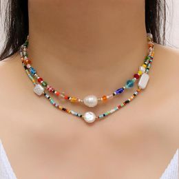 Chains Bohemia Irregular Imitation Pearl Choker Necklaces For Women Vintage Colorful Transparent Round Beads Jewelry Gifts