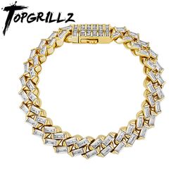 Bracelets TOPGRILLZ 12MM Baguette Channel Set Cuban Bracelet in White Gold Hip Hop Charm Jewellery Gift Mens Bracelet